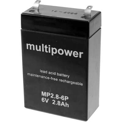 multipower MP2,8-6P Ólomakku 6 V 2.8 Ah Ólom-vlies (AGM) (Sz x Ma x Mé) 66 x 104 x 33 mm 4,8 mm-es laposérintkezős dugó Karbantartásmentes, Kis önkisülés