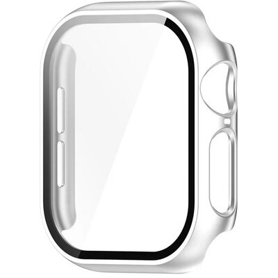 Műanyag keret (BUMPER, ütésállóság + kijelzővédő üveg) EZÜST [Apple Watch Series 10 42mm]