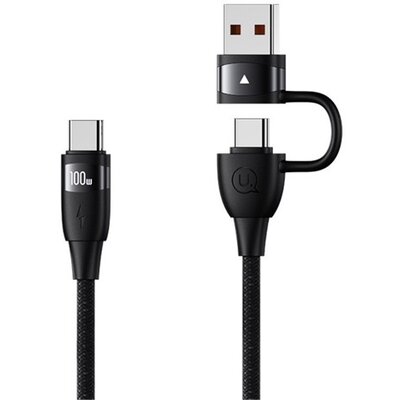 USAMS SJ654USB01 USAMS U85 töltőkábel 2in1 (Type-C/USB - Type-C, 100W, PD gyorstöltő, 120cm) FEKETE