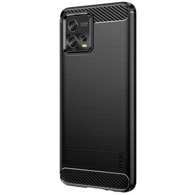 MOFI szilikon telefonvédő (ütésállóság, légpárnás sarok, szálcsiszolt, karbon minta) FEKETE [Motorola Moto G72 (XT2255)]