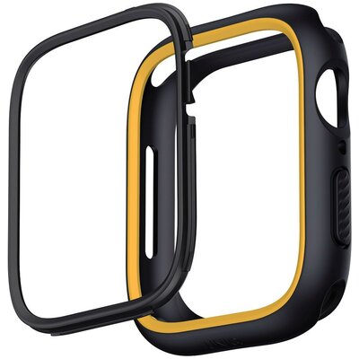 Apple Watch 1-6, SE (44 mm) / Watch 7-8 (45 mm), Műanyag + szilikon védőkeret, szíj nélkül, közepesen ütésálló, 2 db cserélhető kerettel, Uniq Moduo, fekete