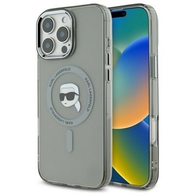 Karl Lagerfeld IML Metal Karl Head iPhone 16 Pro MagSafe kemény hátlap tok, fekete