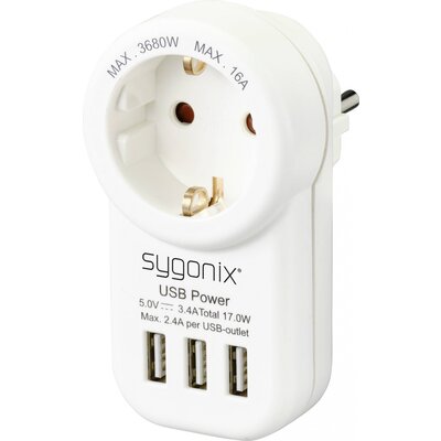 Sygonix SY-4755856 Köztes dugalj USB-vel Fehér