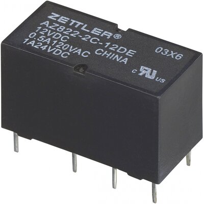 Szubminiatűr DIP relé 12 V/DC 2 váltó, 1 A 24 V/DC/120 V/AC, Zettler Electronics AZ822-2C-12DE