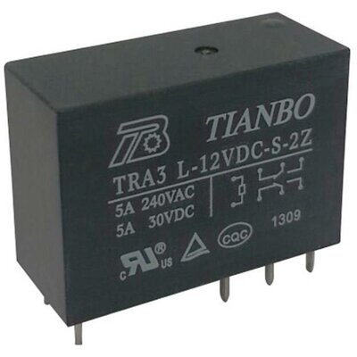 Tianbo Electronics TRA3 L-12VDC-S-2Z Nyák relé 12 V/DC 8 A 2 váltó 1 db