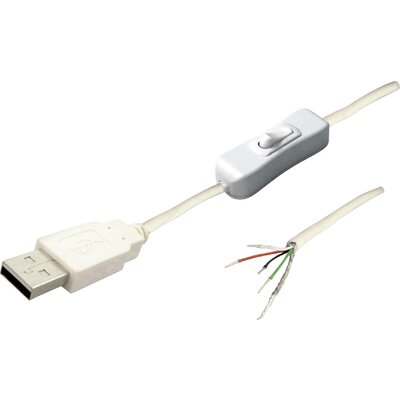 BKL elektronikus USB-A 10080119 - USB-kábel 2.0-as dugasz kapcsolóval fehér Dugó, egyenes 11080119 BKL Electronic Tartalom: 1 db