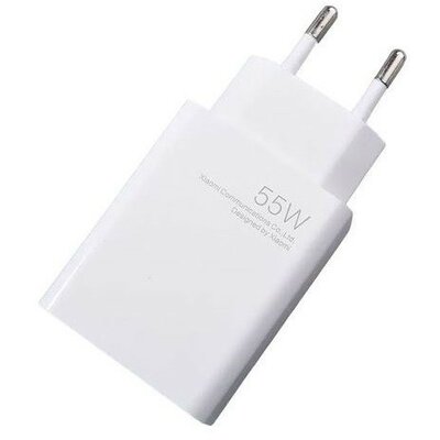 Hálózati töltő adapter, 55W, USB aljzat, gyorstöltés, Xiaomi, fehér, gyári