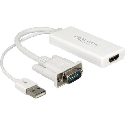 Delock 62460 VGA / USB / HDMI Átalakító [1x VGA dugó, USB 2.0 dugó, A típus - 1x HDMI alj] Fehér 25.00 cm