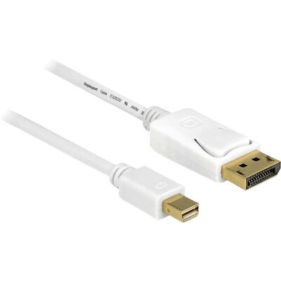 Delock Mini DisplayPort / Kijelző csatlakozó Átalakító kábel Mini DisplayPort dugó, DisplayPort dugó 5.00 m Fehér 83484 aranyozott érintkező DisplayPort kábel