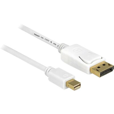 Delock Mini DisplayPort / Kijelző csatlakozó Átalakító kábel Mini DisplayPort dugó, DisplayPort dugó 3.00 m Fehér 83483 aranyozott érintkező DisplayPort kábel