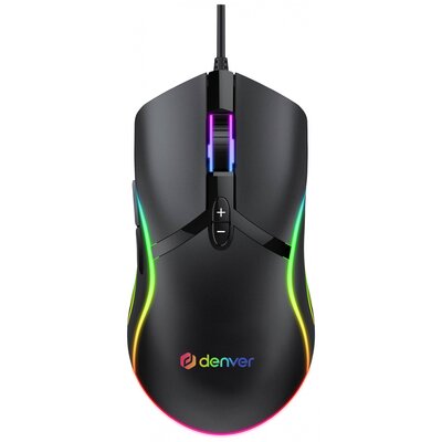 Denver GMO-402 Gamer egér USB Optikai Fekete 7 Gombok 1000 dpi, 1600 dpi, 3200 dpi, 6400 dpi Világít