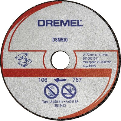 Dremel DSM510 2615S510JB Vágótárcsa, egyenes 77 mm 3 db Alumínium, Vörösréz, Öntött vas, Plexiüveg, Vinyl, Műanyag, Rost