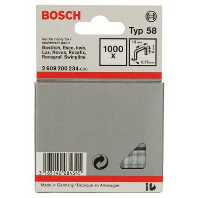 Tűzőkapocs, 58-as típus, 13 x 0,75 x 6 mm, 1000 db Bosch 2609200234