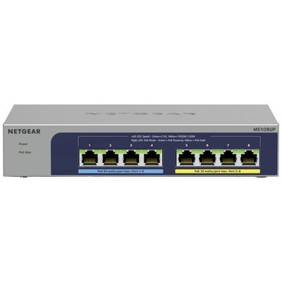 NETGEAR MS108UP Hálózati switch, RJ45 8 port 2.5 GBit/s PoE funkció