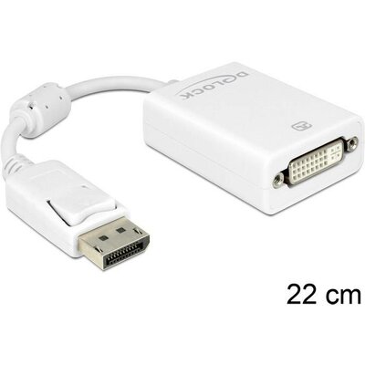 Delock 61765 Kijelző csatlakozó / DVI Átalakító [1x DisplayPort dugó - 1x DVI alj, 24+5 pólusú] Fehér Ferritmaggal 12.00 cm