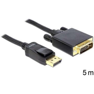 Delock Kijelző csatlakozó / DVI Átalakító kábel DisplayPort dugó, DVI-D 24+1 pólusú Csatlakozódugó 5.00 m Fekete 82593 DisplayPort kábel