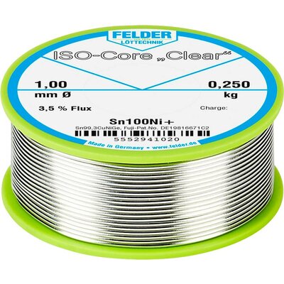 Felder ISO-Core Clear Sn100Ni+ Forrasztóón, ólommentes Tekercs Sn99,25Cu0,7Ni0,05 0.250 kg 1 mm