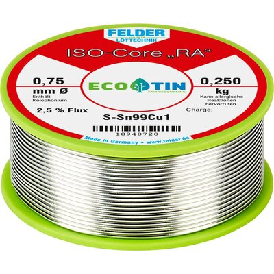 Felder ISO-Core RA Sn99Cu1 Forrasztóón, ólommentes Tekercs Sn99,3Cu0,7 0.250 kg 0.75 mm