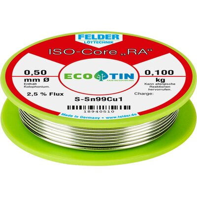 Felder ISO-Core RA Sn99Cu1 Forrasztóón, ólommentes Tekercs Sn99,3Cu0,7 0.100 kg 0.5 mm