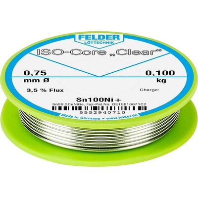 Felder ISO-Core Clear Sn100Ni+ Forrasztóón Tekercs Sn99,25Cu0,7Ni0,05 0.100 kg 0.75 mm