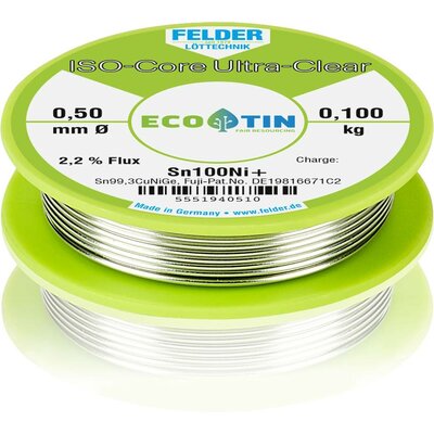 Felder ISO-Core Ultra-Clear Sn100Ni+ Forrasztóón, ólommentes Tekercs Sn99,3CuNiG 0.100 kg 0.5 mm