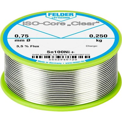 Felder ISO-Core Clear Sn100Ni+ Forrasztóón Tekercs Sn99,25Cu0,7Ni0,05 0.250 kg 0.75 mm