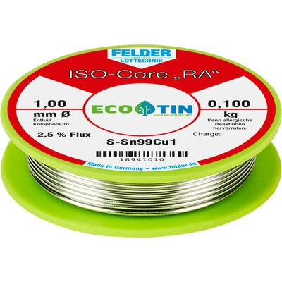 Felder ISO-Core RA Sn99Cu1 Forrasztóón, ólommentes Tekercs Sn99,3Cu0,7 0.100 kg 1 mm