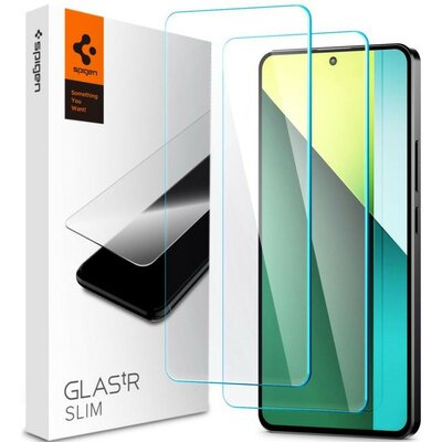 Xiaomi Redmi Note 13 Pro 5G / Poco X6 5G, Kijelzővédő fólia, (az íves részre NEM hajlik rá!), Tempered Glass (edzett üveg), Spigen Glastr Slim, Clear, 2 db / csomag