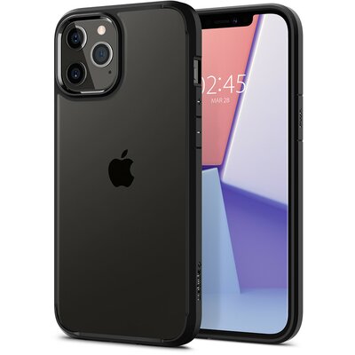 Apple iPhone 12 / 12 Pro, Műanyag hátlap védőtok + szilikon keret, Spigen Ultra Hybrid, átlátszó/fekete