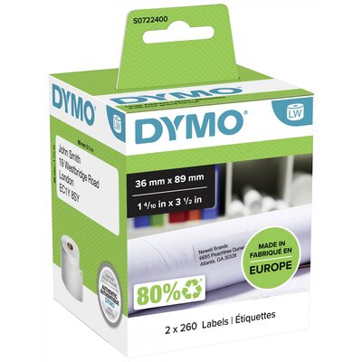 DYMO Etikett tekercs 99012 S0722400 89 x 36 mm Papír Fehér 520 db Véglegesen tapadó Csomagküldő etikett