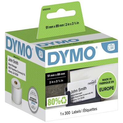 DYMO Etikett tekercs S0929100 S0929100 89 x 51 mm Papír Fehér 300 db Nem ragasztó Időpont kártya, Névjegykártya