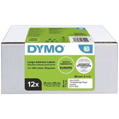 DYMO Etikett tekercs Kombinált csomag 2093093 2093093 89 x 36 mm Papír Fehér 3120 db Véglegesen tapadó Cím etikett