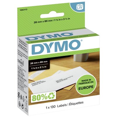 DYMO Etikett tekercs 1983173 1983173 89 x 28 mm Papír Fehér 130 db Véglegesen tapadó Cím etikett