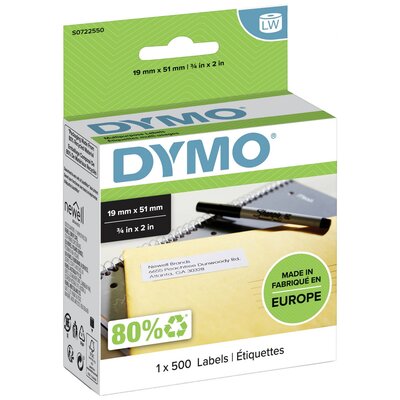 DYMO Etikett tekercs 11355 S0722550 19 x 51 mm Papír Fehér 500 db Leoldható Univerzális etikett