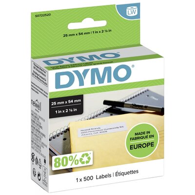 DYMO Etikett tekercs 11352 S0722520 54 x 25 mm Papír Fehér 500 db Véglegesen tapadó Univerzális etikett