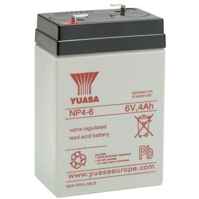 Yuasa Yuasa NP4-6 6V 4000mAh Ólomakku 6 V 4 Ah Ólom-vlies (AGM) (Sz x Ma x Mé) 70 x 105.50 x 47 mm Kis önkisülés