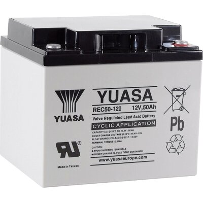 Yuasa REC50-12 Ólomakku 12 V 50 Ah Ólom-vlies (AGM) (Sz x Ma x Mé) 197 x 175 x 165 mm M5 csavaros csatlakozó Kis önkisülés, Kis karbantartási igény, Ciklusálló