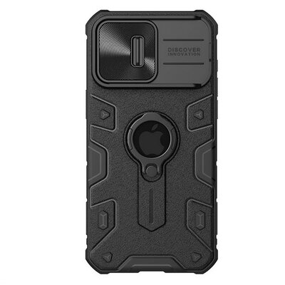 NILLKIN CAMSHIELD ARMOR defender műanyag telefonvédő (ütésállóság, tartógyűrű, logó kivágás) FEKETE [Apple iPhone 15 Pro Max]