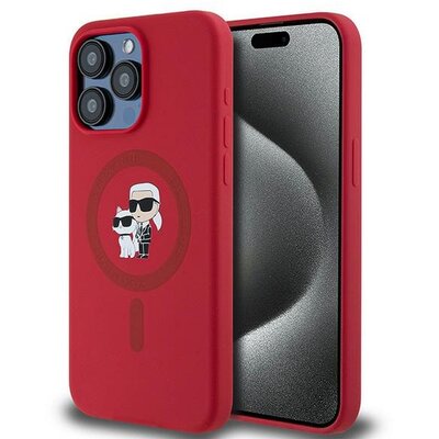 KARL LAGERFELD tok IPHONE 15 Pro Max compatible with MagSafe KLHMP15XSCMKCRHR (Silicone KC Body Ring) red