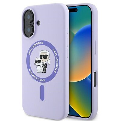 KARL LAGERFELD tok IPHONE 16 Plus compatible with MagSafe KLHMP16MSCMKCRHU (Silicone KC Body Ring) purple