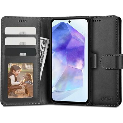 Samsung Galaxy A55 5G SM-A556B, Oldalra nyíló tok, stand, mágnes csattal, TP Wallett, fekete