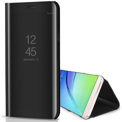 Tok álló (aktív FLIP, oldalra nyíló, asztali tartó, tükrös) FEKETE [Samsung Galaxy A16 5G (SM-A166) / Galaxy A16 4G (SM-A165)]