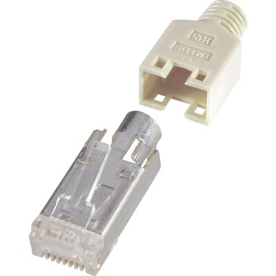 RJ45 dugó, árnyékolt, CAT5e, egyenes, 8P8C, bézs, renkforce H9540.1-10 10 db