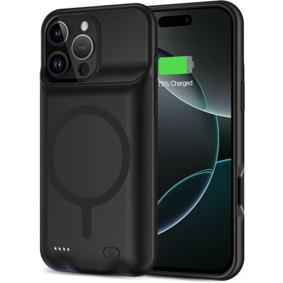 Apple iPhone 16 Pro Max, Szilikon tok, műanyag hátlap + Akkumulátor, 8500 mAh, LED-es, Magsafe töltővel kompatibilis, Tech-Protect PowerCase Magsafe, fekete