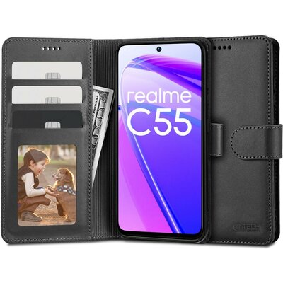 Realme C55, Oldalra nyíló tok, stand, mágnes csattal, TP Wallett, fekete