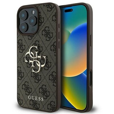 Guess PU 4G Metal Logo Apple iPhone 16 Pro hátlap tok, barna