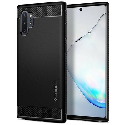 Samsung Galaxy Note 10 Plus / 10 Plus 5G SM-N975 / N976, Szilikon tok, Spigen Rugged Armor, karbon minta, fekete