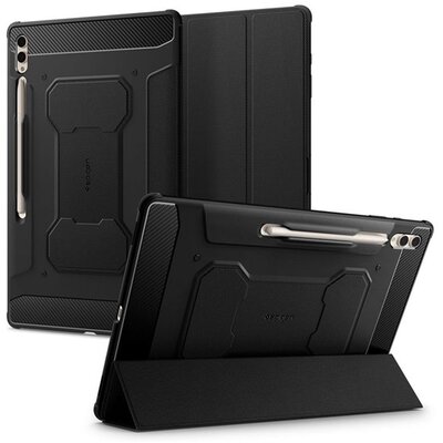 SPIGEN ACS06538 SPIGEN RUGGED ARMOR PRO tok álló (aktív FLIP, ütésállóság, TRIFOLD, asztali tartó, ceruza tartó) FEKETE [Samsung Galaxy Tab S10 Ultra LTE (SM-X926B) / Galaxy Tab S10 Ultra WIFI (SM-X920) / Galaxy Tab S9 Ultra LTE (SM-X916)]