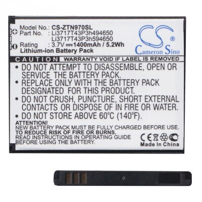 CAMERON SINO CS-ZTN970XL Akkumulátor 1600 mAh LI-ION (Li3716T42P3h594650 kompatibilis) [ZTE Grand X IN, ZTE Blade III, ZTE Kis III (V790)]